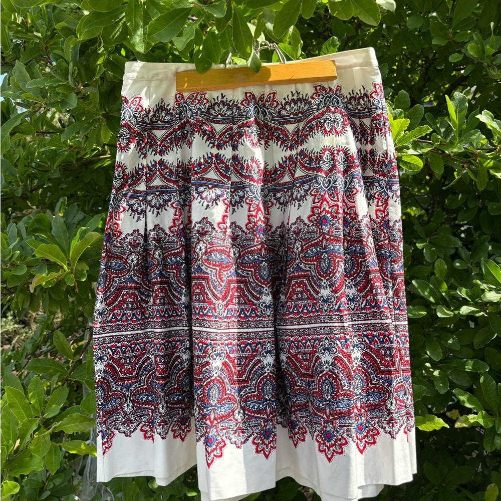 Talbots White Skirt with Red and Blue Pattern